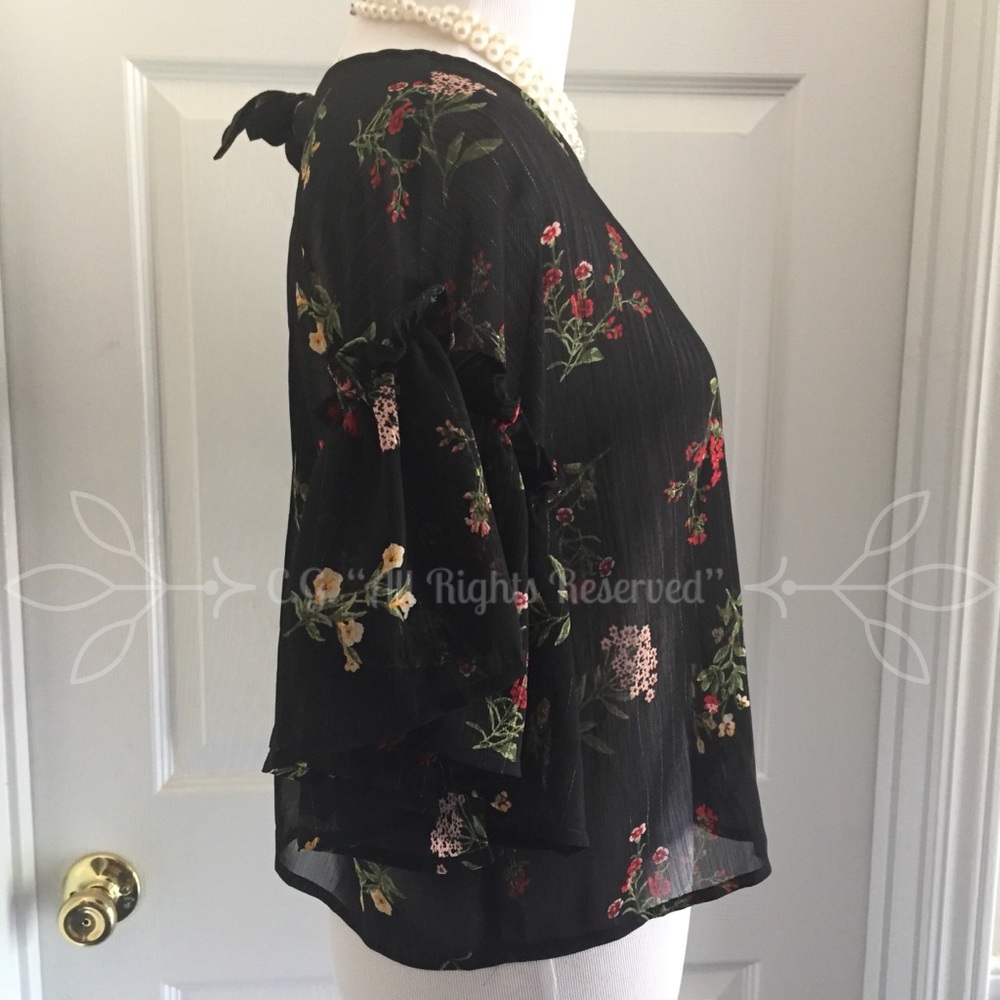 NEW! Black Floral Sheer Ruffle Blouse - Picture 7 of 8